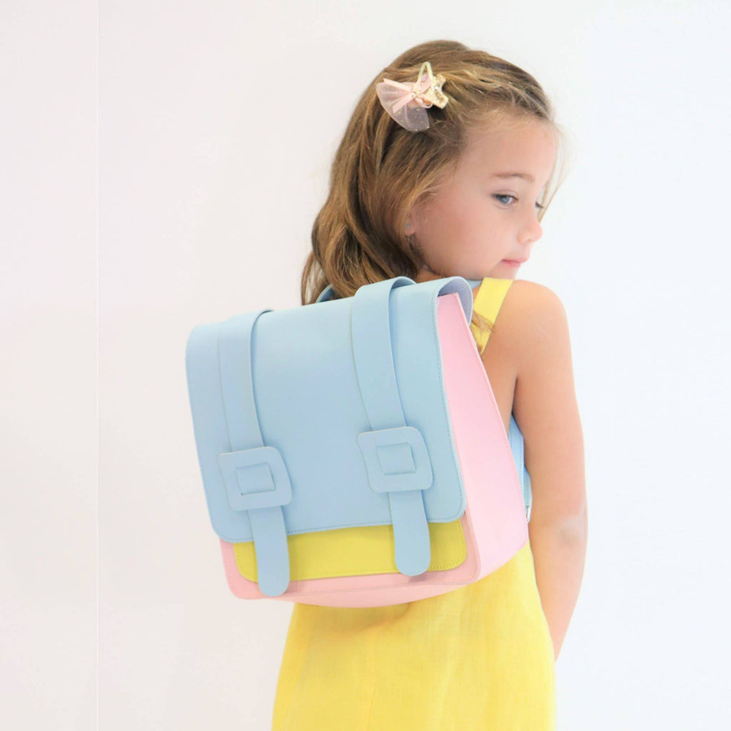 Cartable design aux couleurs Bleu, Rose et jaune pour fille 